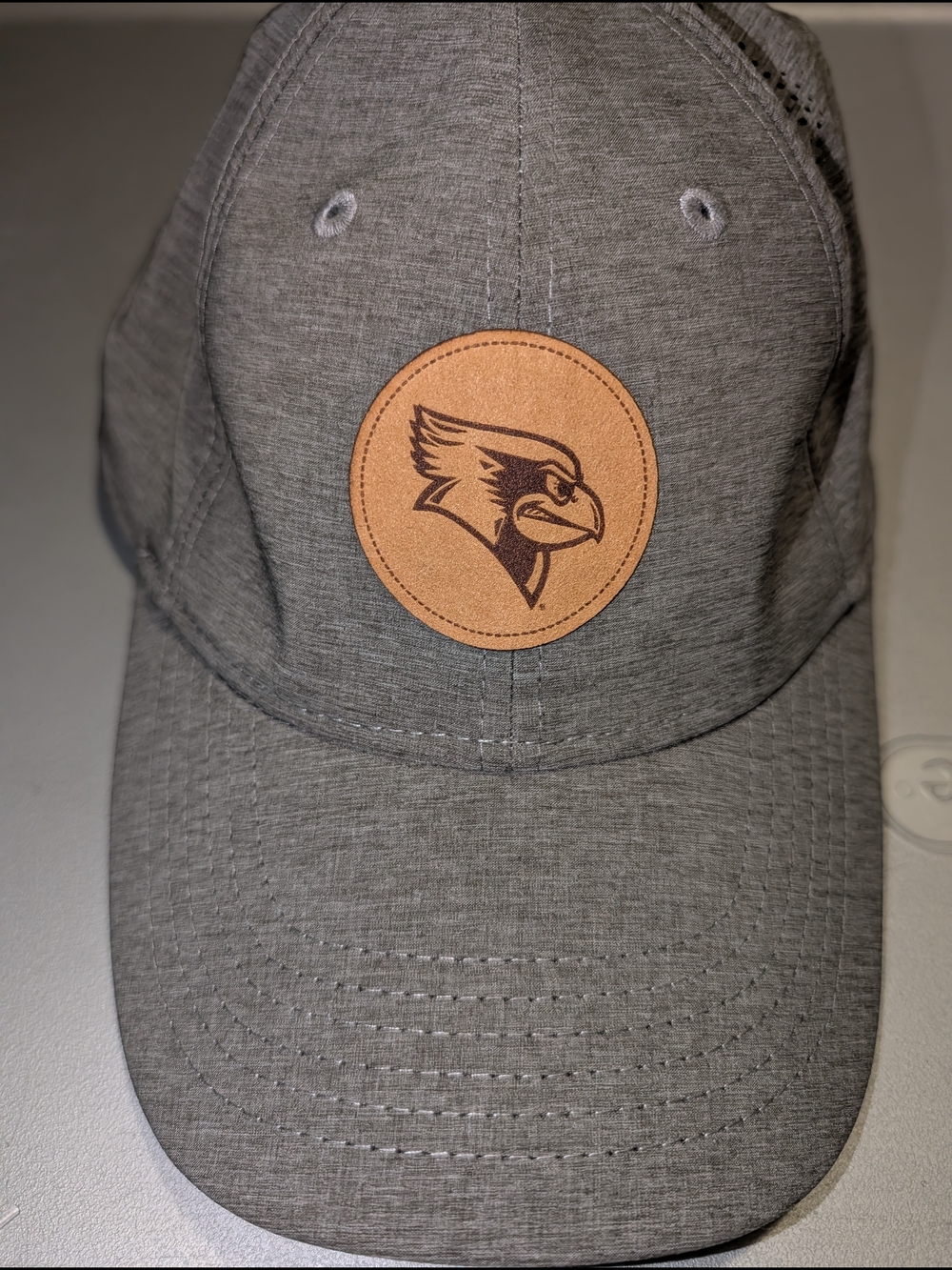 Gray Men's Trucker Cap with Brown Leather Patch